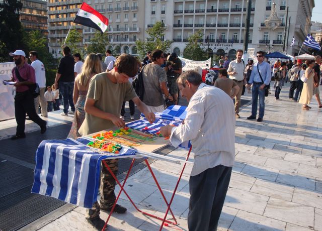 Syntagma Square, demonstration, Greek flag