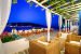 Upper lever outdoor breakfast area overlooking Platy Yialos bay, Platy Gialos Hotel, Platy Yialos, Sifnos