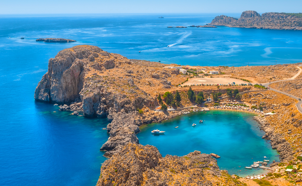 Mediterranean Sea View By Lindos Town On Rhodes Island, Greece