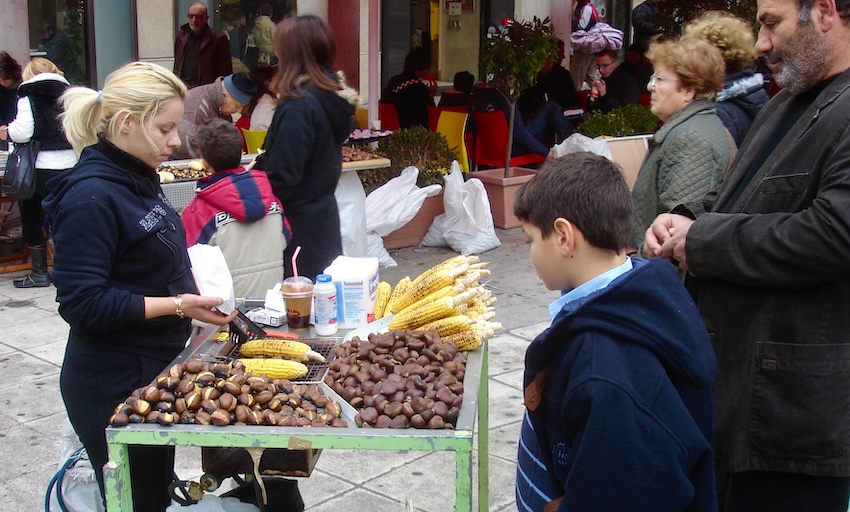 Kastana, Athens, chestnuts, corn